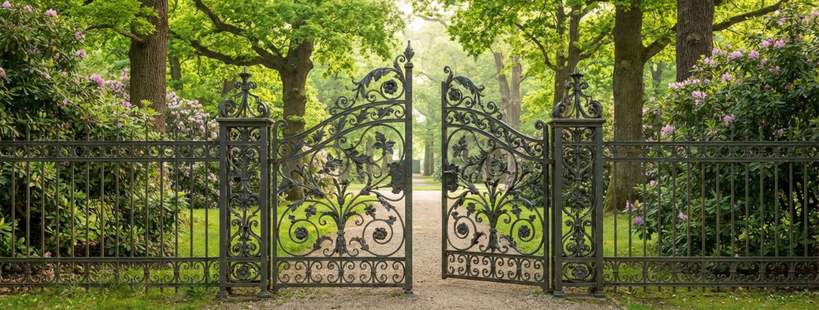 Ornate garden gate partially open, showing that boundaries can be beautiful, protective, and graceful