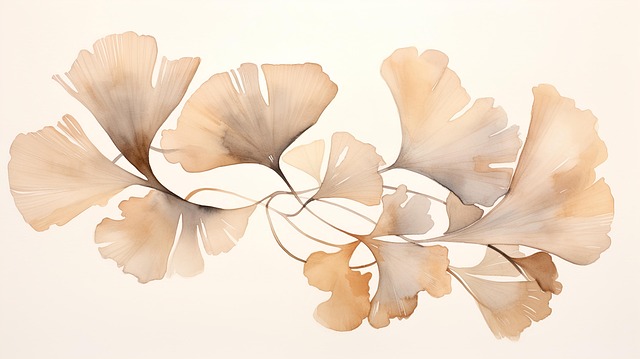 Watercolor illustration of ginkgo leaves